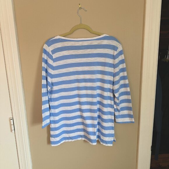 Talbots Tulips Stripe Light Blue White Novelty Floral Shirt 3/4 Sleeve size XL - Picture 3 of 5